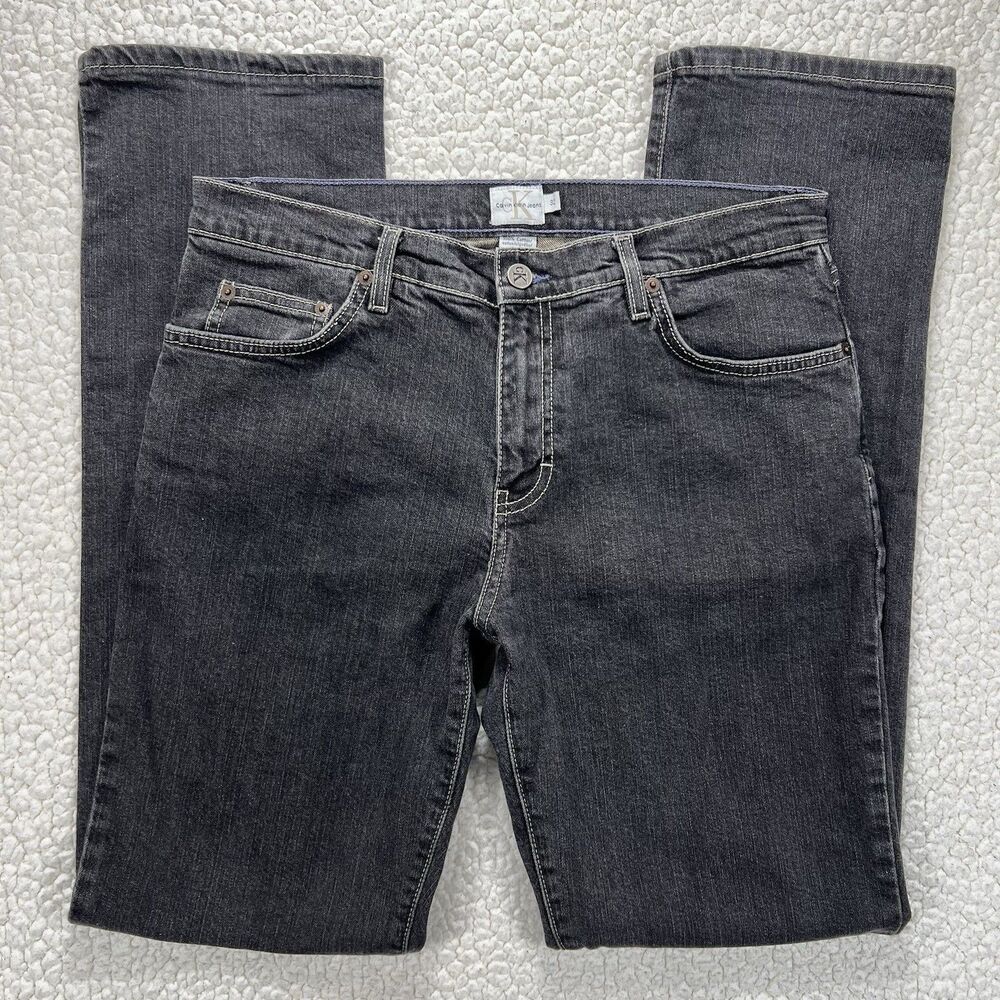 VTG Calvin Klein Jeans Men's 32x33 Black Denim Straight Y2K Grunge Streetwear